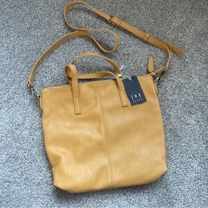 Joy Susan Mustard Yellow Leather Crossbody with Floral Interior